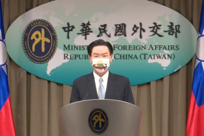 Taiwan's Foreign Minister Joseph Wu spoke at a press conference in Taipei on July 20, 2021.  This picture was taken from the video of the ministry.