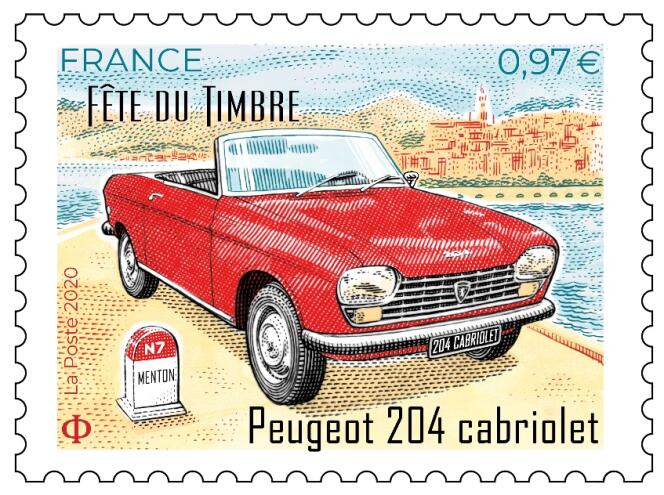 « Peugeot 404 cabriolet, timbre dessiné par Gérard Crevon de Blainville