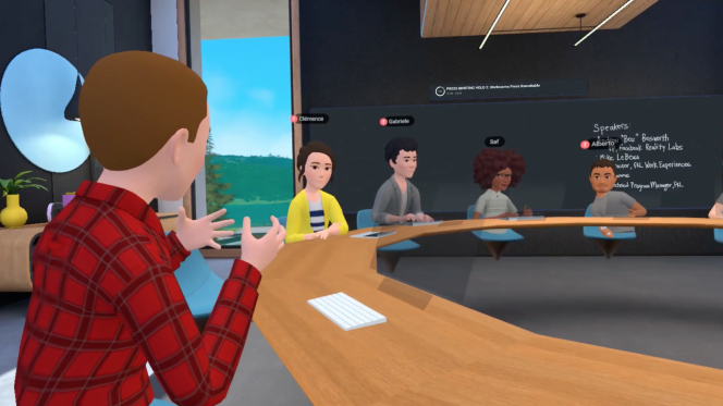 Des journalistes du monde entier ont virtuellement assisté, mardi 17 août, à une présentation de Horizon Workrooms, un espace de réunion partagé en réalité virtuelle.