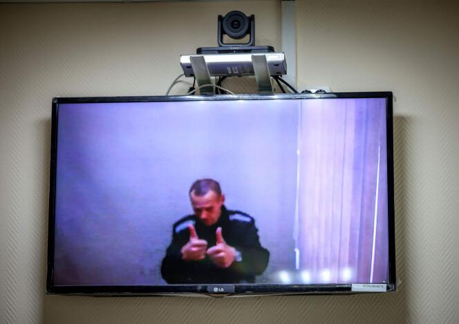 The opponent Alexeï Navalny during a video from his detention center, May 26, 2021 in Petouchki (Russia).