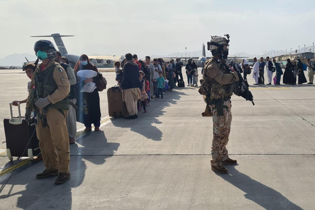 An image of the tarmac at Kabul airport transmitted by the Italian army, Sunday, August 22, 2021.
