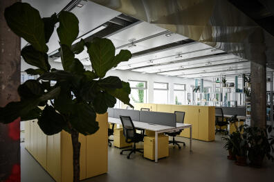 This picture taken on May 27, 2020, shows a work area in the co-working space Deskopolitan in Paris, after a partial lifting of lockdown restrictions taken to curb the spread of the COVID-19 pandemic, caused by the novel coronavirus. (Photo by Philippe LOPEZ / AFP)