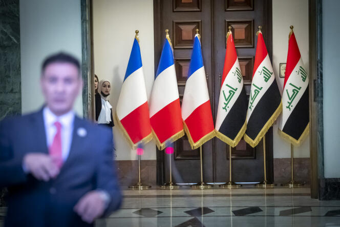 A Bagdad, samedi, avant la déclaration d’Emmanuel Macron avec le premier ministre irakien, Mustafa Al-Kadhimi.