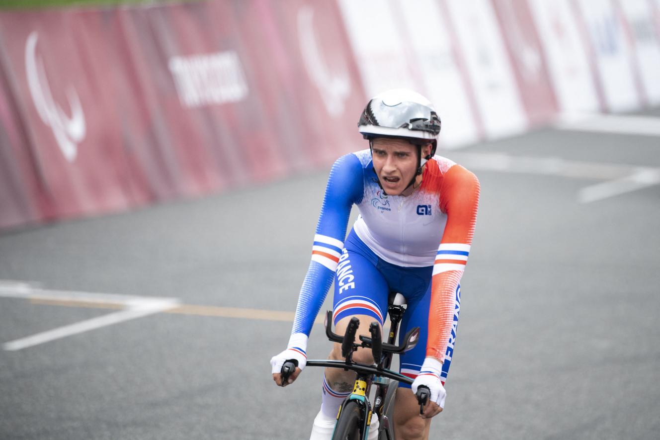French cyclist Marie Patouillet during the Tokyo Paralympic Games on August 30, 2021.
