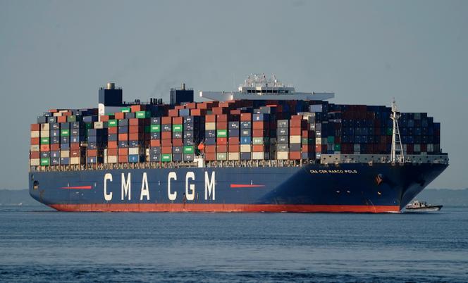 Le porte-conteneurs « Marco-Polo » du français CMA-CGM, près de New York, le 20 mai 2021.