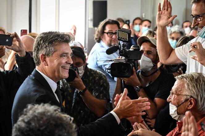 Former minister Arnaud Montebourg, after his declaration of candidacy for the presidential election, on September 4, 2021, in Clamecy.