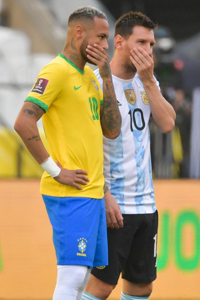 Neymar y Messi antes del enfrentamiento Brasil-Argentina en Sao Paulo, el 5 de septiembre de 2021.