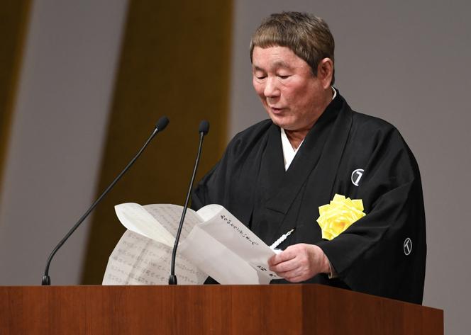 Le cinéaste Takeshi Kitano lors d’une cérémonie célébrant les trente ans de règne de l’empereur Akihito, à Tokyo, en avril 2019.