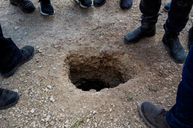 The hole through which the six Palestinian prisoners, including Zakaria Zubeidi, escaped from Gilboa prison in Israel on September 6, 2021.