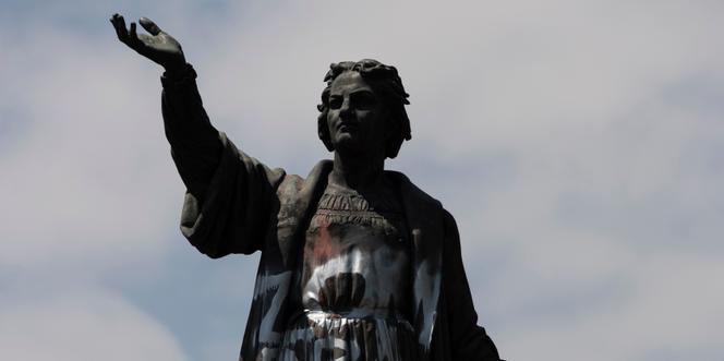 In this archive photo of September 28, 2020, a vandalized statue of Christophe Colom, on the Paseo de la Reforma (“promenade of the Reformation”) in Mexico City.