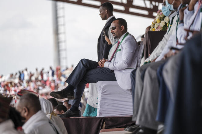 Le premier ministre éthiopien Abiy Ahmed en meeting de campagne dans le stade de Jimma, à une centaine de kilomètres au sud-ouest d’Addis-Abeba, le 21 juin 2021.