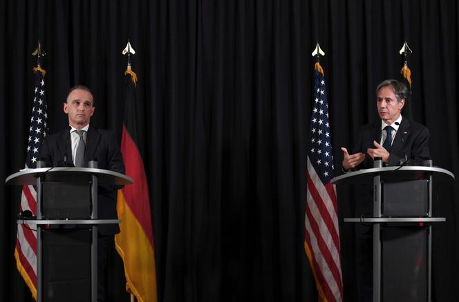 German Foreign Minister Heiko Maas (left) and US Secretary of State Antony Blinken at a press conference at Ramstein Air Base, Germany, September 8, 2021.
