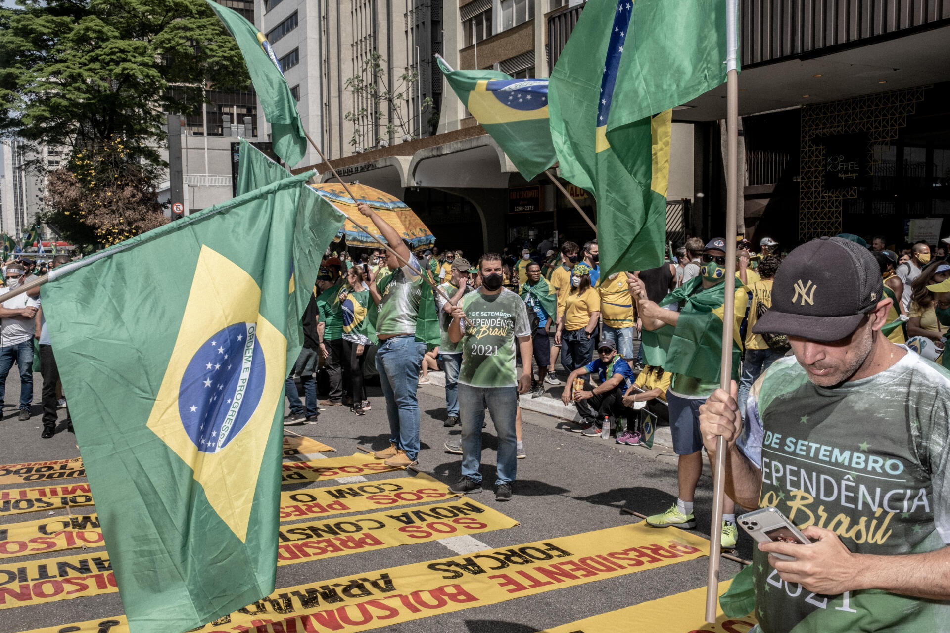 Marche en soutien à Jair Bolsonaro, à Sao Paulo au Brésil, le 7 septembre 2021.