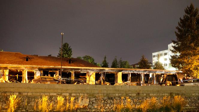 A structure built to take care of Covid-19 patients was burnt down in Tetovo, North Macedonia, on September 8, 2021.