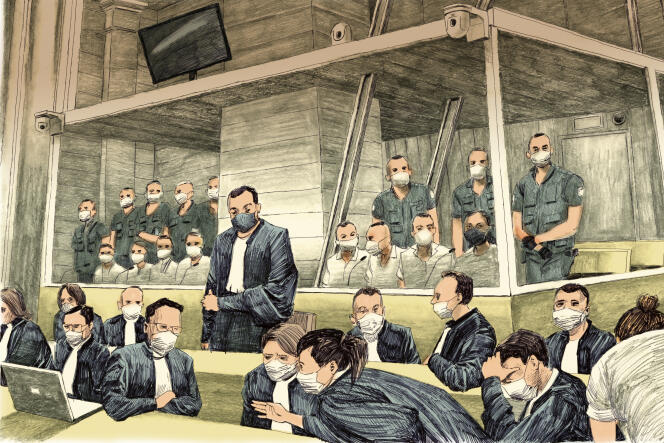 Le banc des accusés au procès du 13-Novembre, à la cour d’assises spéciale de Paris.