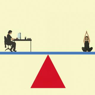 Work life balance with woman on seesaw
