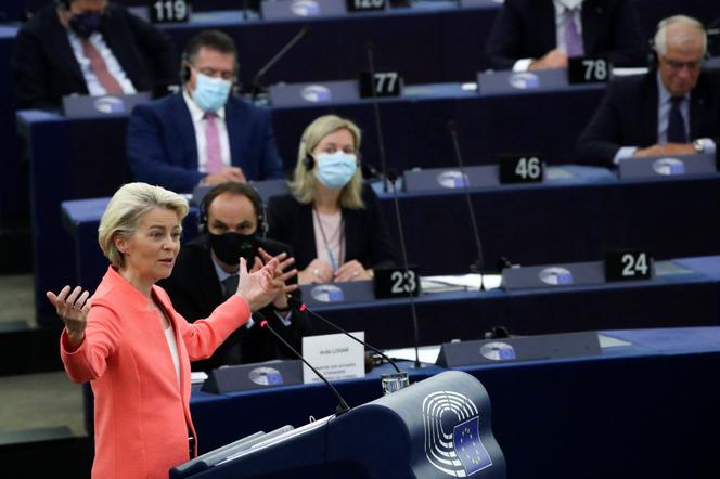 La présidente de la Commission européenne, Ursula von der Leyen, lors de son discours sur l’état de l’UE, à Strasbourg, le 15 septembre 2021.