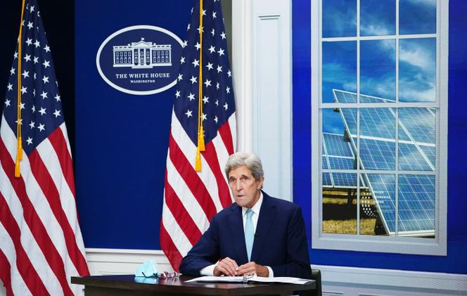 US-Sonderbeauftragter für Klima, John Kerry, bei einem virtuellen Treffen mit dem Klima- und Energieforum der großen Volkswirtschaften im Weißen Haus, Washington, 17. September 2021.