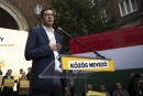 Budapest mayor Gergely Karacsony, one of the frontrunners in a race to unseat Hungary's Prime Minister Viktor Orban, holding a campaign event in Budapestt, Hungary on Sept. 17, 2021. The rally marked the start of a primary election that will choose a joint opposition candidate to face off with Hungary's hardline leader in polls next year. (AP Photo/Bela Szandelszky)