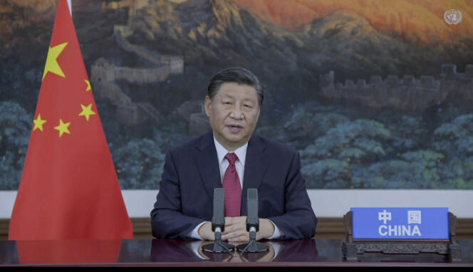 Capture d’écran de la vidéo du président chinois, Xi Jinping, diffusée à New York, le 21 septembre 2021, lors de l’Assemblée générale des Nations unies.