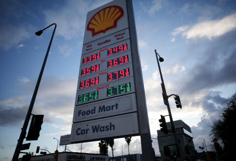 LOS ANGELES, CALIFORNIA - MARCH 10: Gasoline prices are displayed at a Shell gas station on March 10, 2020 in Los Angeles, California. The average price of one gallon of regular self-service gasoline in L.A. County dropped to $3.494, the lowest price since March of last year. Demand for gas and oil is declining in the wake of the coronavirus outbreak. Mario Tama/Getty Images/AFP (Photo by MARIO TAMA / GETTY IMAGES NORTH AMERICA / Getty Images via AFP)