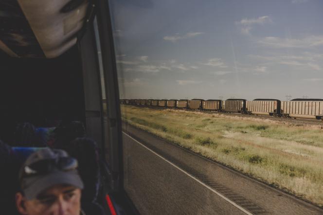 On a bus in Montana.
