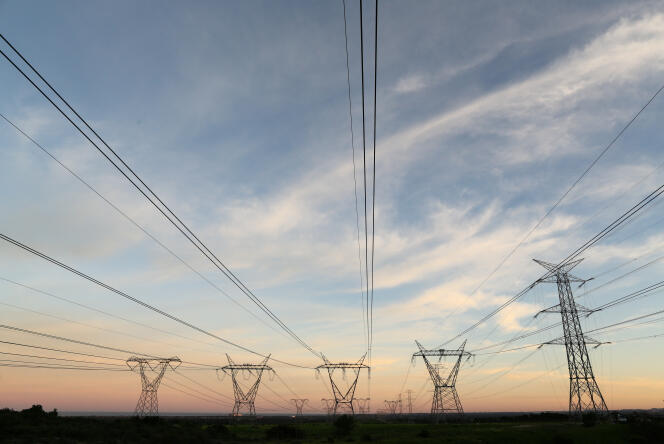 Electricity pylons near Cape Town, South Africa, in 2018.