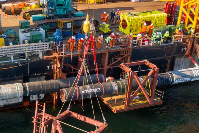 Sur le chantier du gazoduc russe Nord Stream 2, dans la mer Baltique, en septembre 2021.