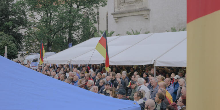 Supporters of AFD at a AFD election campaing event in Görlitz, Saxony, Germany, on September 23, 2021.