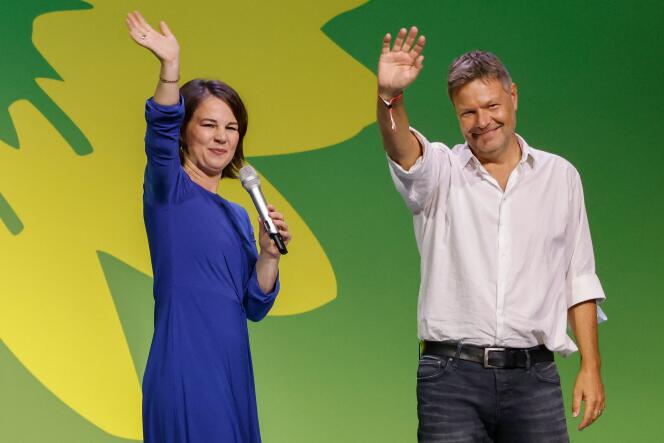 Les dirigeants des Verts, Annalena Baerbock et Robert Habeck, après l’annonce des résultats des élections, à Berlin, le 26 septembre 2021.