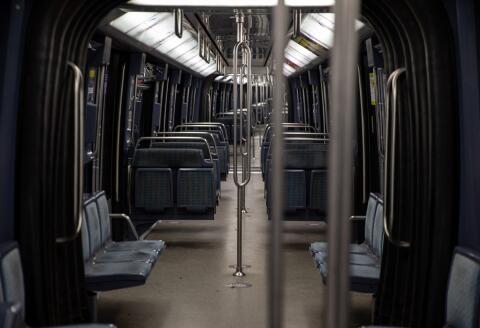 An empty metro train is seen, on October 17, 2020 in Paris, at the start of a nighttime curfew implemented to fight the spread of the Covid-19 pandemic caused by the novel coronavirus. - About 20 million people in the Paris region and eight other French cities were facing a 9 pm-6 am curfew from October 17, after cases surged in what has once again become one of Europe's major hotpots. (Photo by ABDULMONAM EASSA / AFP)