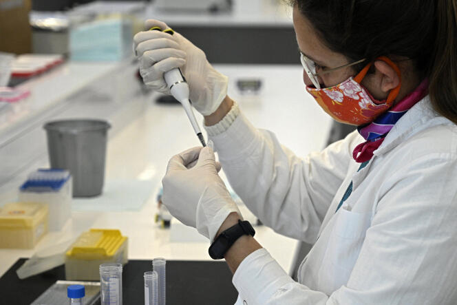 A scientist works on monoclonal antibodies in Buenos Aires, Argentina, August 14, 2020.