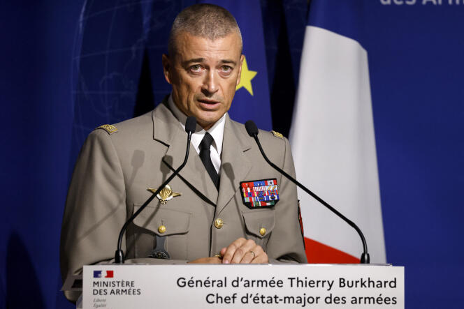 Le chef d’état-major des armées, le général Thierry Burkhard, lors d’une conférence de presse à Paris, le 16 septembre 2021.