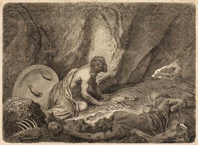 Aristomène se cachant dans une grotte, pendant la guerre du Péloponnèse (vers 670 av. J.-C.).
