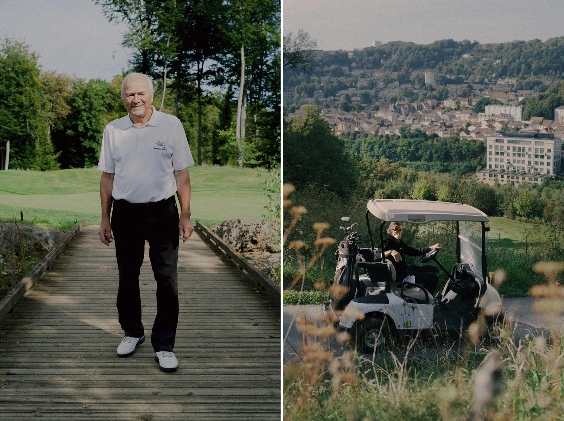 Bernard Carminati (à gauche) et Philippe Moitry, respectivement président et vice-président de l’association sportive du golf de Longwy (Meurthe-et-Moselle), en septembre 2021.
