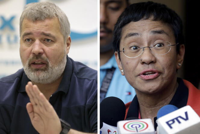 Journalists Dmitri Muratov (left) and Maria Ressa (right) received the Nobel Peace Prize on October 8, 2021.