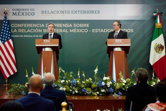US Secretary of State Antony Blinken (left) during a joint prese conference with Mexican Foreign Minister Marcelo Ebrard in Mexico City on October 8, 2021.