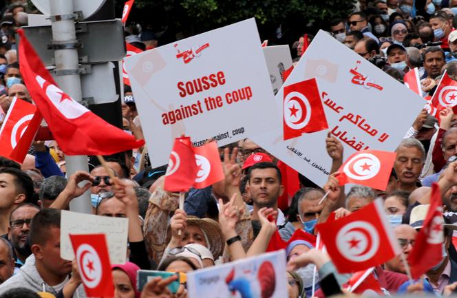 Demonstration against the seizure of power by Kaïs Saïed, in Tunis, on October 10, 2021.