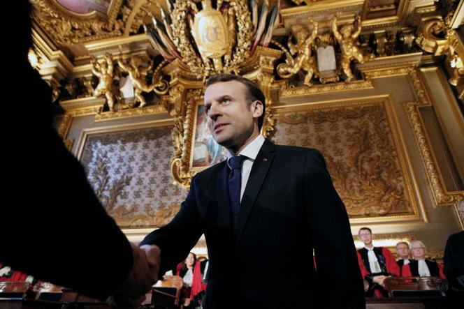 Le président de la République Emmanuel Macron, lors d’une cérémonie à la Cour de cassation, au Palais de justice de Paris, en janvier 2018.