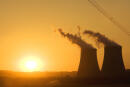 Nuclear cooling towers at sunset