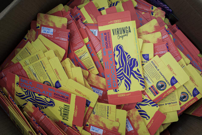 Tablettes Virunga Origins Chocolates, produites depuis fin 2020 dans l’usine de  Mutwanga, dans l’est de la République démocratique du Congo (RDC).