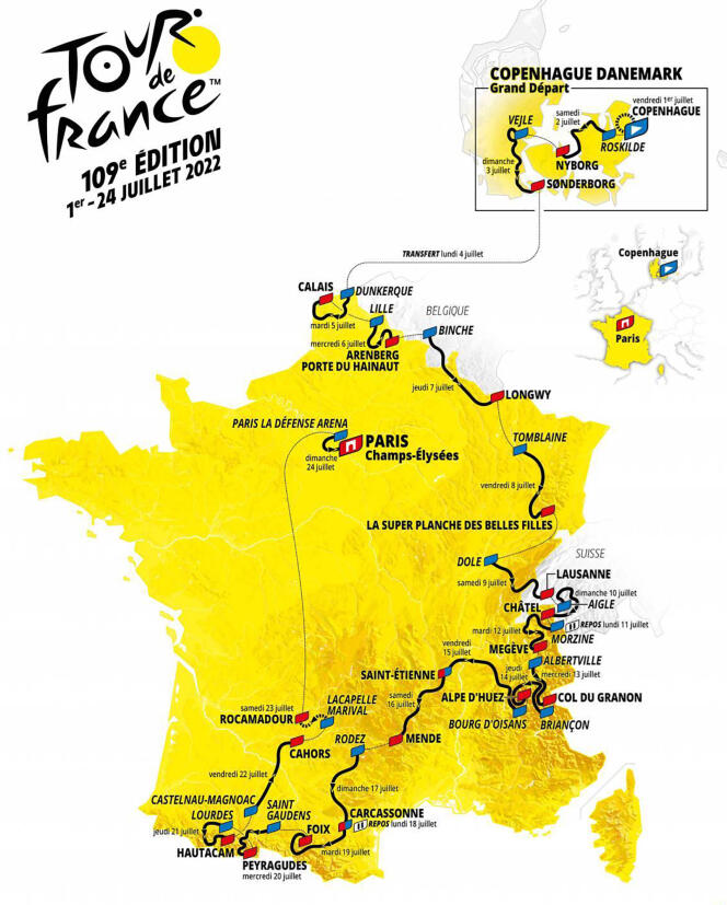 Carte du tour de France masculin 2022.