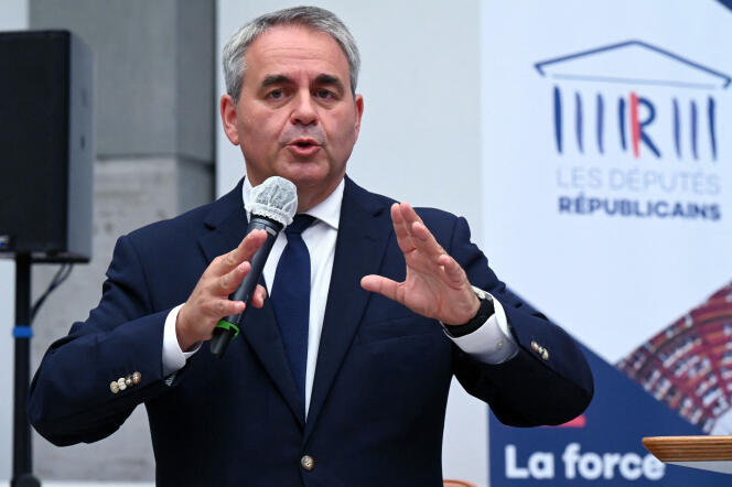Le président de la région Hauts-de-France et candidat à l’élection présidentielle Xavier, Bertrand lors des journées parlementaires du parti Les Républicains (LR), à Nîmes, le 10 septembre 2021.
