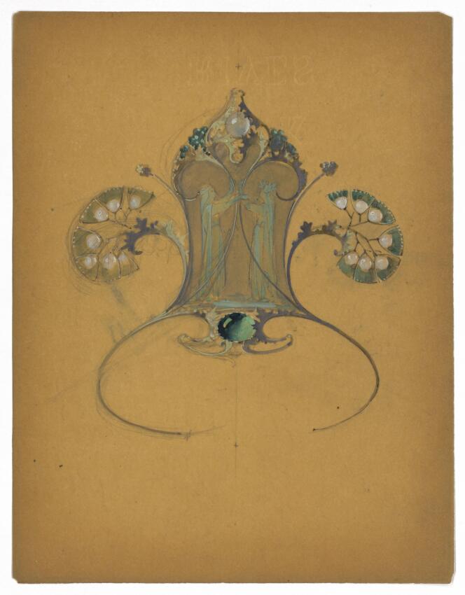 Dessin d’un diadème « Vestales », par René Lalique, vers 1900.