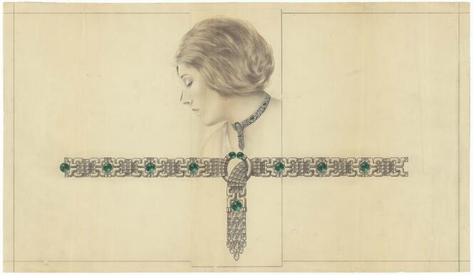 Portrait d’une femme portant un collier ras-de-cou Van Cleef & Arpels, vers 1920.