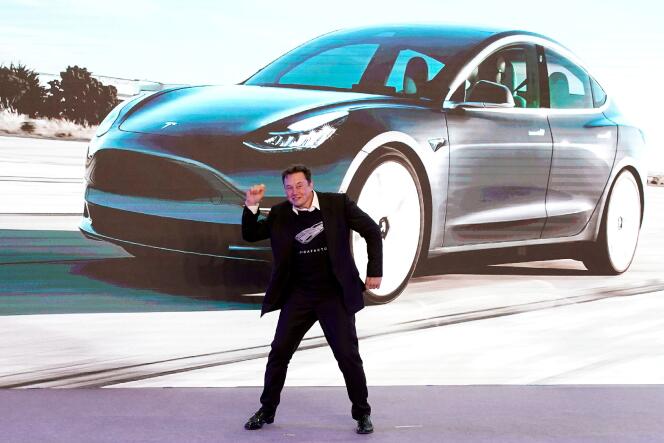 Elon Musk during a presentation of his electric car firm Tesla in Shanghai, January 7, 2020.