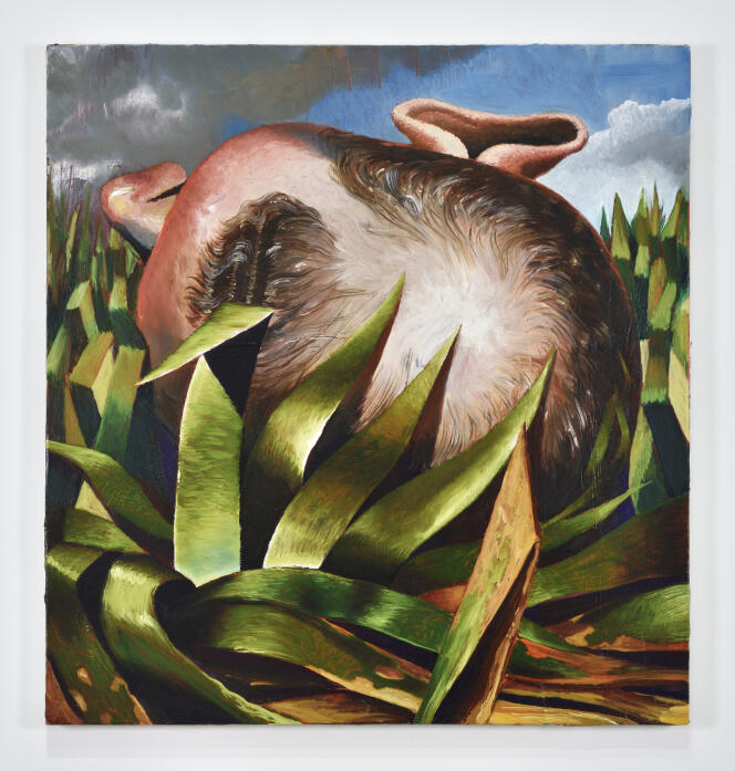 Tête dans l’herbe (n°3) par Laurent Proux, 2020, Huile sur toile 65 × 62 cm.