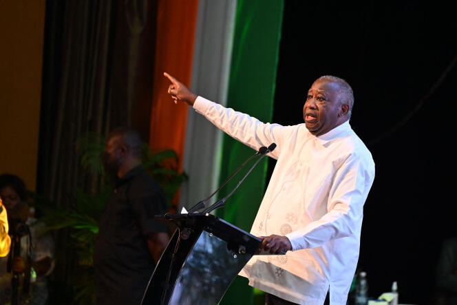 L’ancien président ivoirien Laurent Gbagbo lors du congrès de lancement de son nouveau parti, le PPA-CI, à Abidjan, le 17 octobre 2021.