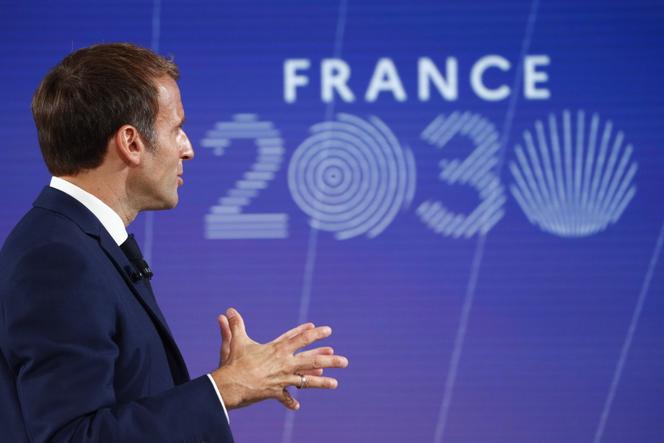 Emmanuel Macron lors de sa présentation du plan « France 2030 » au palais de l’Elysée, le 12 octobre 2021.