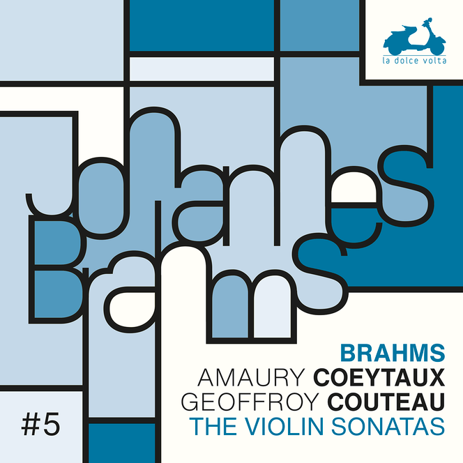 Pochette de l’album « Johannes Brahms », intégrale des sonates pour violon et piano par Amaury Coeytaux (violon) et Geoffroy Couteau (piano).